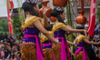 Dancers are performing the Buyung dance during the Seren Taun festival in Cigugur Village,...