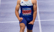 Louie Hinchliffe is winning the Men's 100m during the Microplus UK Athletics Championships...