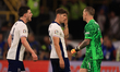 Declan Rice (England) is having heated words with Jordan Pickford (England) during the Sem...