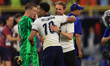 Gareth Southgate, England manager, is with Jude Bellingham (England) after the Semi Final...