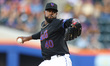 Luis Severino, the starting pitcher for the New York Mets, is throwing during the second i...