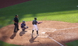 Brandon Nimmo #9 is batting during the fourth inning of the baseball game against the Colo...