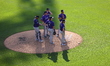 Colorado Rockies Manager Bud Black #10 is making a pitching change during the fourth innin...