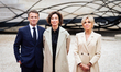President of France Emmanuel Macron and Audrey Azoulay and Brigitte Macron during a recept...