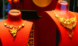 Gold jewelry is being displayed at a gold jewelry store in Yichang, Hubei province, China,...