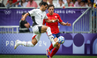 Mahmoud Saber of the Egypt team is battling for possession with Bernabe Adrian of the Spai...