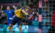 Karl Wallinius of Team Sweden is shooting at the goal during the Men's Preliminary Round G...