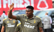Taiwo Awoniyi of Nottingham Forest is gesturing to the awaiting supporters during the Pre-...
