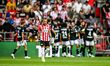 PSV player Noa Lang is feeling disappointed after the goal of Feyenoord player Santiago Gi...