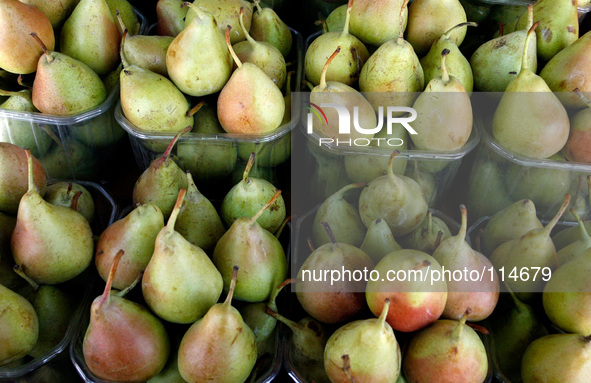 A Pear displays in the shop in Rafah in the southern Gaza Strip on May 17, 2014. 