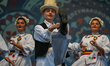 KRAKOW, POLAND - AUGUST 10:Members of the Folk Dance Group 'Nepoti lancului' from Romania...