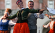 KRAKOW, POLAND - AUGUST 10:The Latvian Folk Dance Ensemble 'Madara' performs at the Muzsa...
