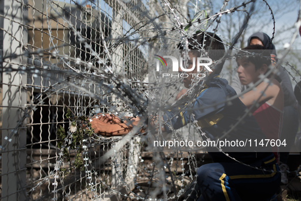 Children taking out the fences of the border in the Macedonian border on April 7, 2016 
