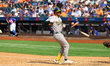 Oakland A's Max Schuemann #12 is reacting after being hit by a pitch during the sixth inni...