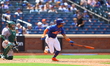 Francisco Lindor #12 of the New York Mets is singling during the third inning of the baseb...