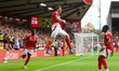 Chris Wood of Nottingham Forest is celebrating after scoring a goal to make it 1-0 during...