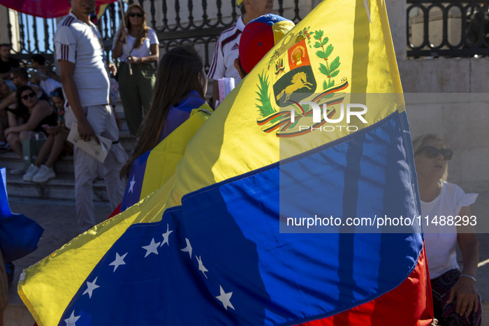 Venezuelan Community Protest At Commerce Square  In Lisbon, Portugal