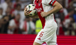 Jordan Henderson of AJAX is kicking the penalty. Ajax Amsterdam is playing against Panathi...