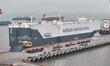 HOEGH AURORA, the world's largest and most environmentally friendly vehicle carrier, docks...