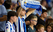 Supporters of Real Sociedad during the La Liga match between RCD Espanyol de Barcelona and...