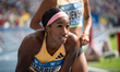 Kendra Harrison of the United States competes in the Women's 100 metres Hurdles during the...