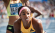 Kendra Harrison of the United States competes in the Women's 100 metres Hurdles during the...
