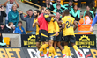 Mijailo Mudryk of Chelsea celebrates after scoring their first goal during the Premier Lea...