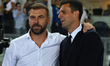 Paolo Zanetti, coach of Hellas Verona F.C., and Thiago Motta, coach of Juventus F.C., duri...