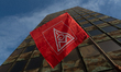A general view of the IGM labor flag is seen in front of the Thyssenkrupp headquarters as...