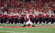 The UW-Marching Band performs at Camp Randall Stadium in Madison, Wisconsin, on August 30,...