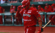 Franklin Barreto #43 of Diablos Rojos bats during match 6 of the Mexican Baseball League (...