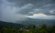 Rainfall over Kathmandu Valley as seen from Nagarkot in Kathmandu, Nepal, on October 5, 20...