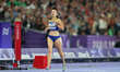 Nataliia Kobzar of Ukraine celebrates winning gold in Women's 400m - T37 Final during the...