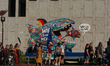 A carnival float is seen as thousands of people take part in a demonstration against an AF...