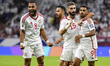 Harib Abdalla (R) of the United Arab Emirates celebrates with his teammate after scoring d...