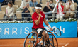 Tokito Oda of Japan competes in the Wheelchair Tennis Men's Singles Gold Medal Match again...