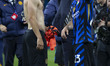Nicolo Barella #23 of Inter Milan salutes the fans at full time during the UEFA Champions...