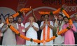 Indian Prime Minister Narendra Modi  during an election campaign in a public  meeting ahea...
