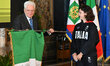 Sergio Mattarella and Ambra Sabatini participate in the return ceremony of the Flag of the...