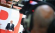 Lars Klingbeil, co-leader of the German Social Democrats, and Dietmar Woidke attend a pres...