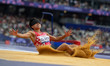Guohua Zhou of Team China competes in the Women's Long Jump - T11 Final on day two of the...