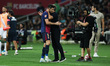 Robert Lewandowski of FC Barcelona and Hansi Flick, coach of FC Barcelona, during the La L...