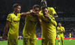 Ilias Akhomach, Alex Baena, Thierno Barry, and Ayoze Perez celebrate a goal during the mat...