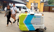 An intelligent sweeping robot works at Xuanmiaiguan Square on Guanqian Street in Suzhou, C...