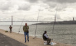 A general view of people fishing at the Tejo River in Lisbon, Portugal, on September 27, 2...