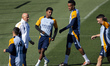 Rodrygo Silva de Goes (L) and Eder Militao (R) train during a Real Madrid training session...
