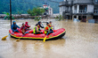 The rescue team rescues those trapped in the Nakhu River flood in Lalitpur, Nepal, on Sept...
