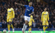 Dwight McNeil #7 of Everton F.C. celebrates his goal during the Premier League match betwe...