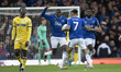 Dwight McNeil #7 of Everton F.C. celebrates his goal during the Premier League match betwe...