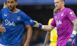 Jordan Pickford #1 (GK) of Everton F.C. and Dominic Calvert-Lewin #9 of Everton F.C. durin...